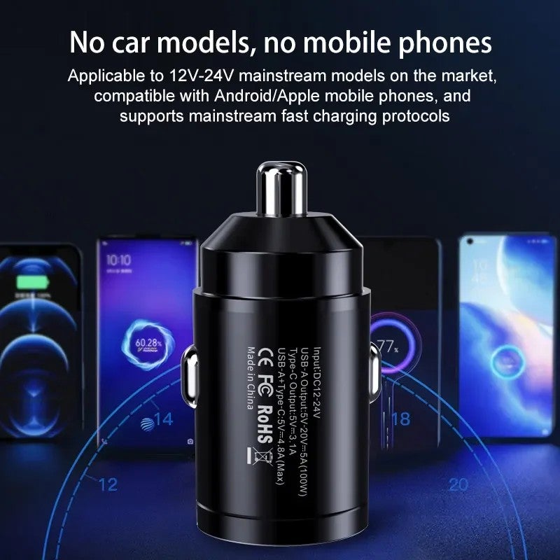 Bluejw 100W USB Car Charger, New Arrival Metal Dual Port Super Fast QC3.0 & PD 15W Mini Cigarette Lighter Automobile Charger - Image 5